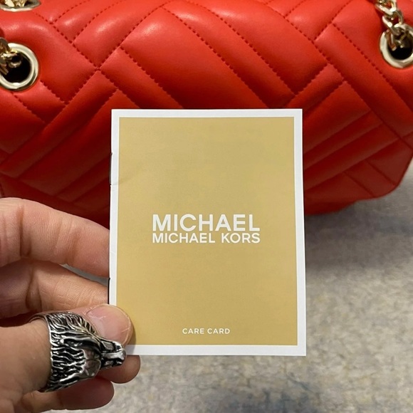 NWT Michael Kors Peyton Medium Quilted Flap Chainlink Shoulder Bag In Mandarin - Picture 12 of 13